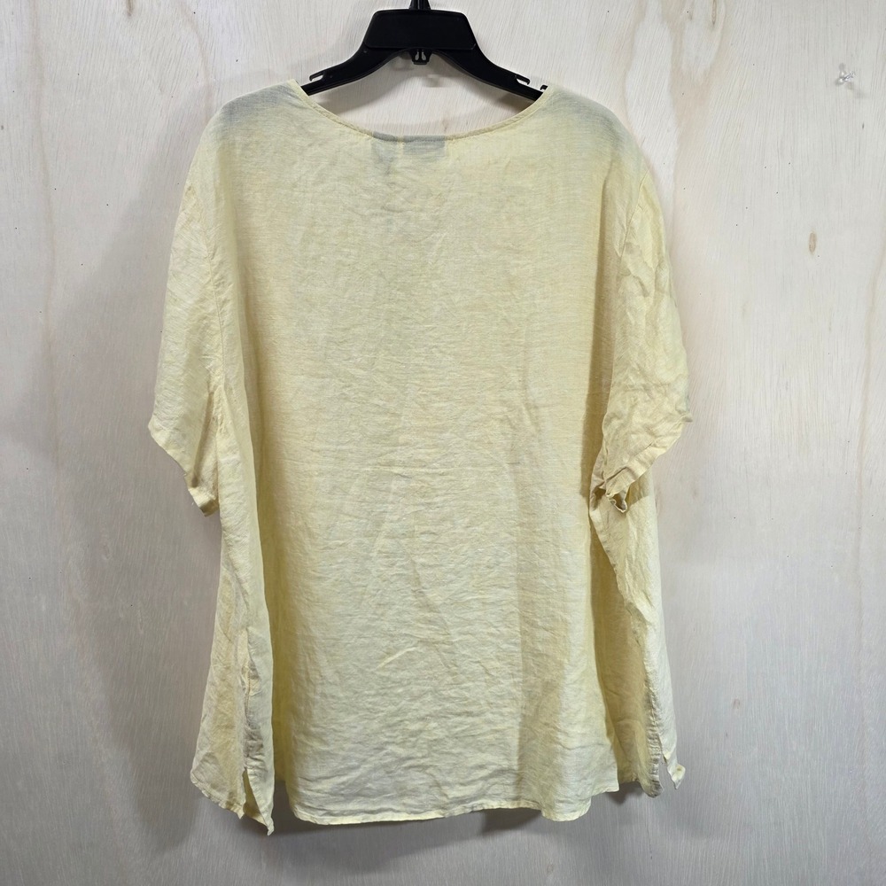 Tahari Womens 3X Yellow 100% Linen Short Sleeve Scoop Neck Relaxed Top NWT - Picture 10 of 16